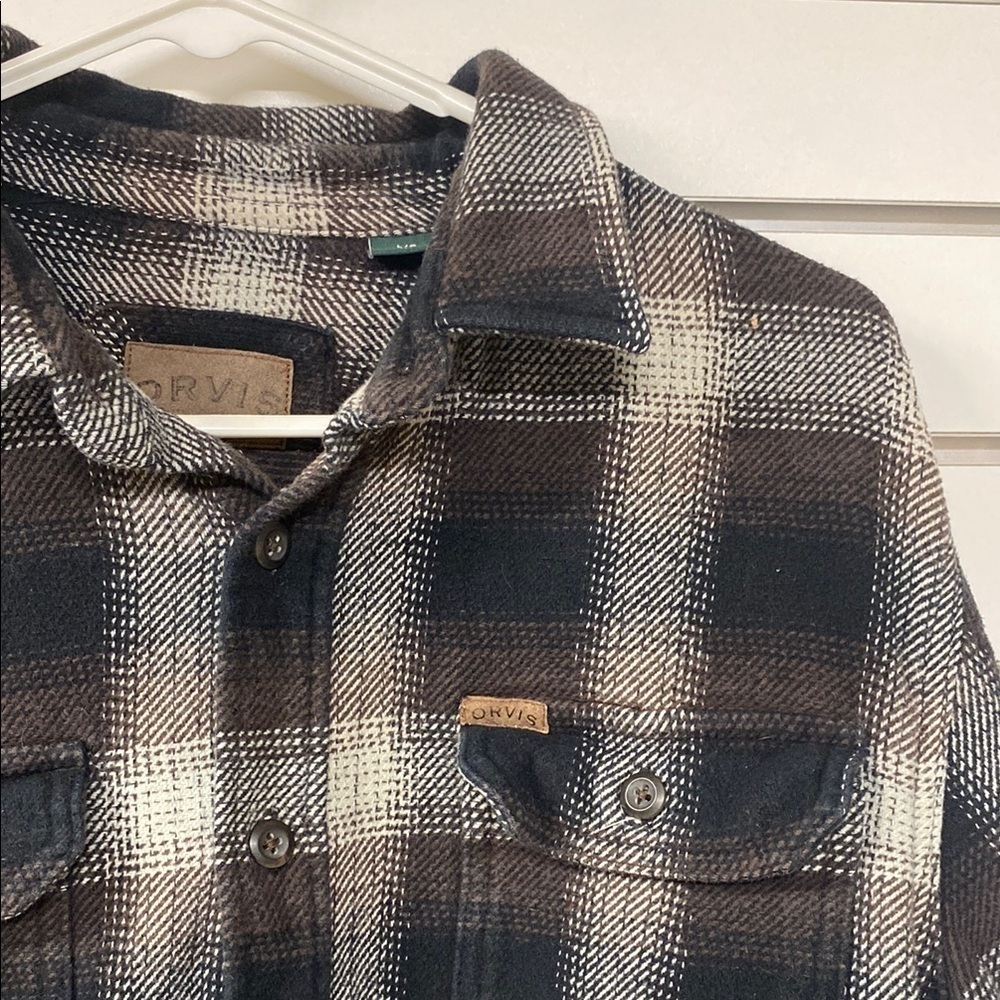 Orvis heavyweight Men's flannel large button up Plaid Shirt - Picture 3 of 6